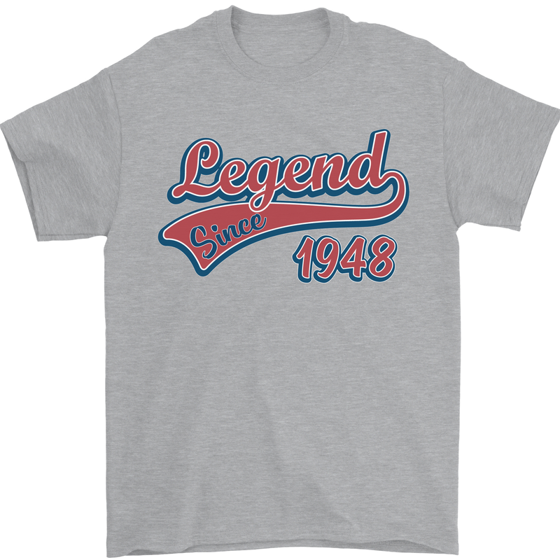 Legend Since 75th Birthday 1948 Mens T-Shirt 100% Cotton Sports Grey