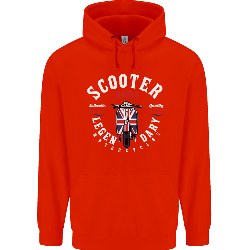 Legendary British Scooter Motorcycle MOD Childrens Kids Hoodie Bright Red
