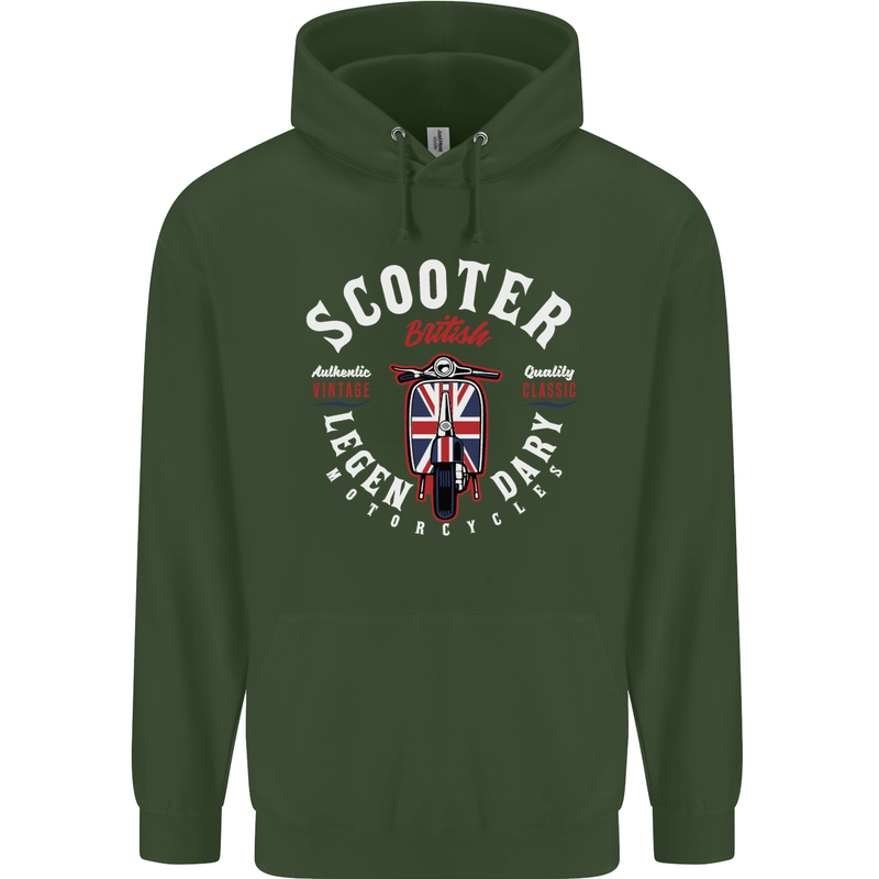 Legendary British Scooter Motorcycle MOD Childrens Kids Hoodie Forest Green