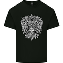 Lion Mandala Art Mens Cotton T-Shirt Tee Top Black