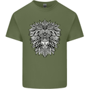 Lion Mandala Art Mens Cotton T-Shirt Tee Top Military Green