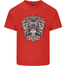 Lion Mandala Art Mens Cotton T-Shirt Tee Top Red