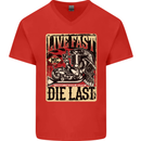 Live Fast Motorcycle Motorbike Biker Chopper Mens V-Neck Cotton T-Shirt Red
