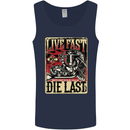 Live Fast Motorcycle Motorbike Biker Chopper Mens Vest Tank Top Navy Blue