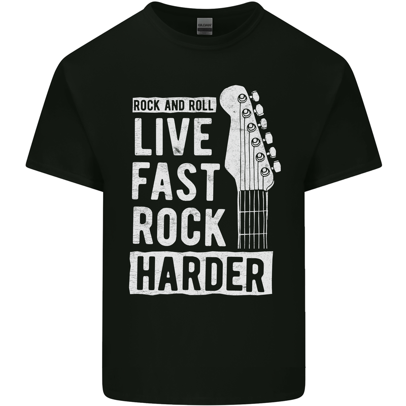 Live Fast Rock Harder Guitar & Roll Music Mens Cotton T-Shirt Tee Top Black