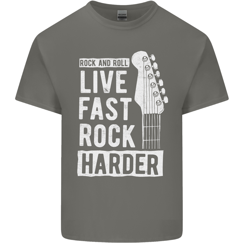 Live Fast Rock Harder Guitar & Roll Music Mens Cotton T-Shirt Tee Top Charcoal
