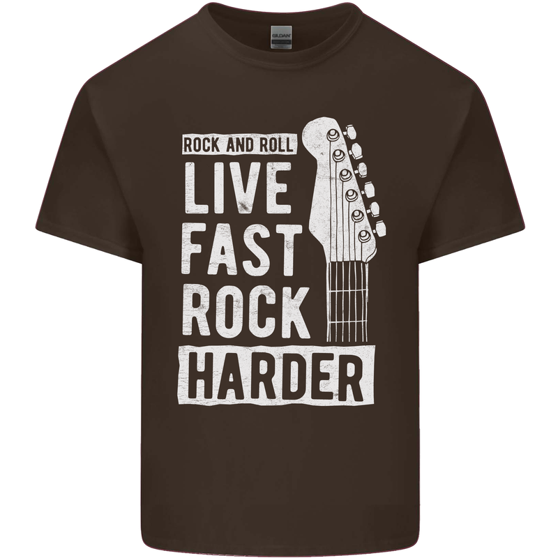 Live Fast Rock Harder Guitar & Roll Music Mens Cotton T-Shirt Tee Top Dark Chocolate