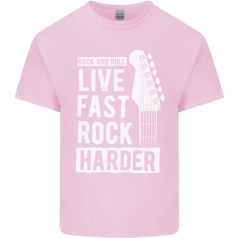Live Fast Rock Harder Guitar & Roll Music Mens Cotton T-Shirt Tee Top Light Pink