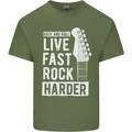 Live Fast Rock Harder Guitar & Roll Music Mens Cotton T-Shirt Tee Top Military Green