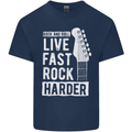 Live Fast Rock Harder Guitar & Roll Music Mens Cotton T-Shirt Tee Top Navy Blue