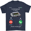 Liverpool Is Calling Funny Football Mens T-Shirt Cotton Gildan Navy Blue