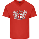 London Coat of Arms England St Georges Day Mens V-Neck Cotton T-Shirt Red