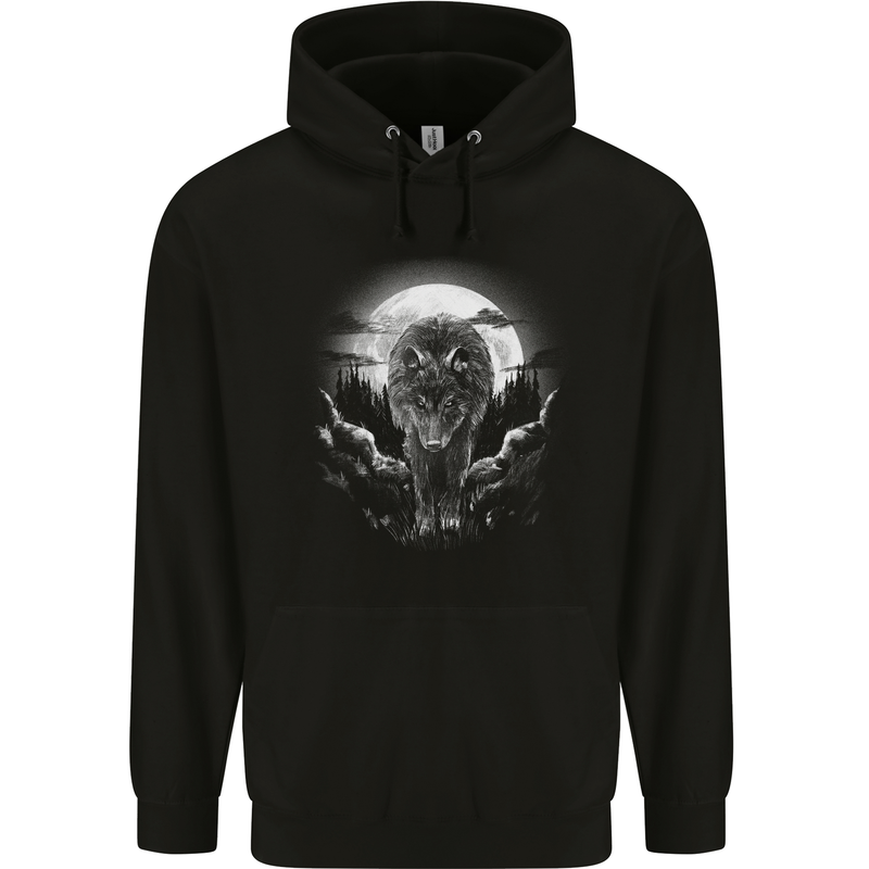 Lone Wolf In the Moonlight Mens 80% Cotton Hoodie Black