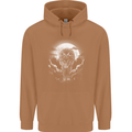 Lone Wolf In the Moonlight Mens 80% Cotton Hoodie Caramel Latte