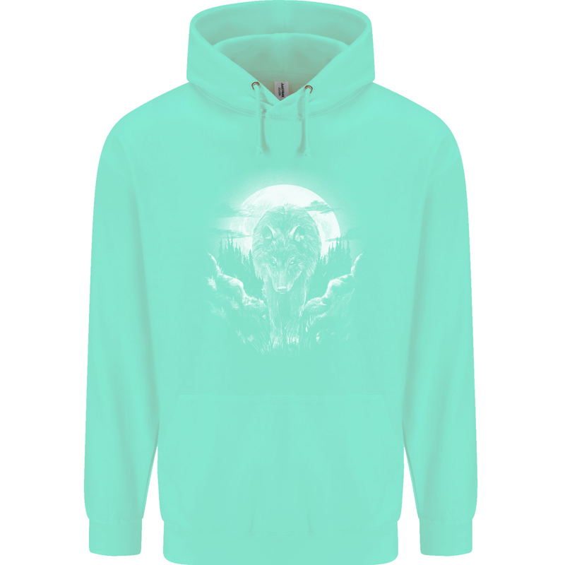 Lone Wolf In the Moonlight Mens 80% Cotton Hoodie Peppermint