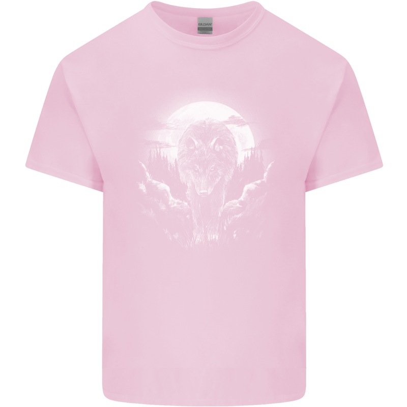 Lone Wolf In the Moonlight Mens Cotton T-Shirt Tee Top Light Pink