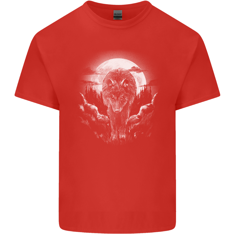 Lone Wolf In the Moonlight Mens Cotton T-Shirt Tee Top Red