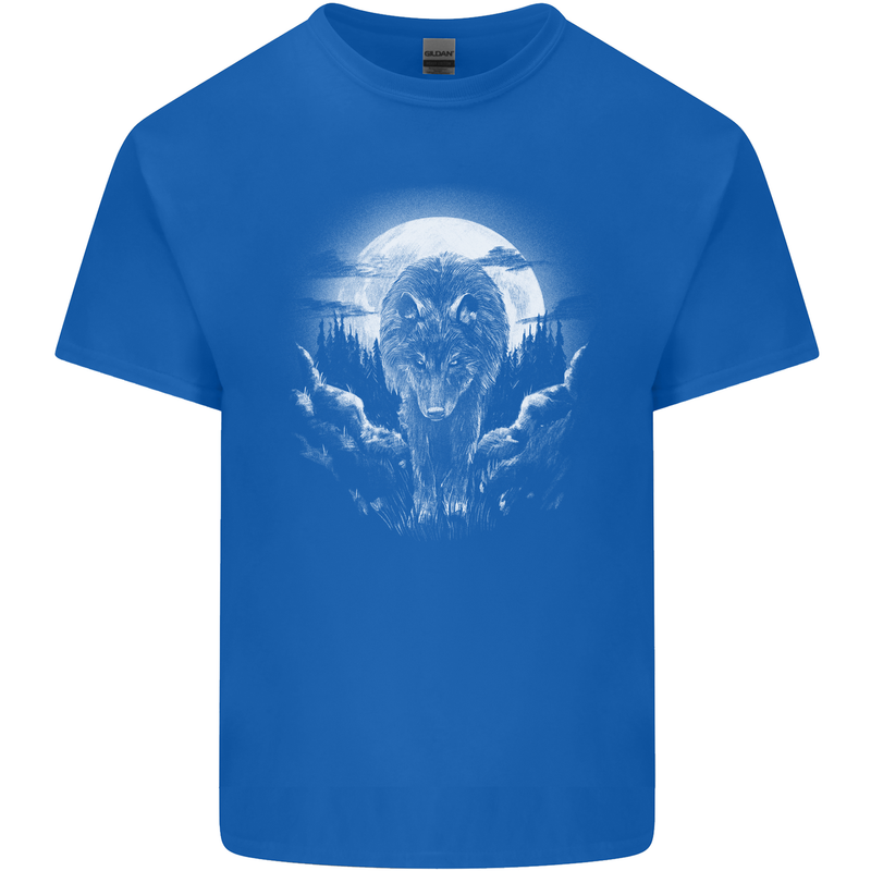 Lone Wolf In the Moonlight Mens Cotton T-Shirt Tee Top Royal Blue