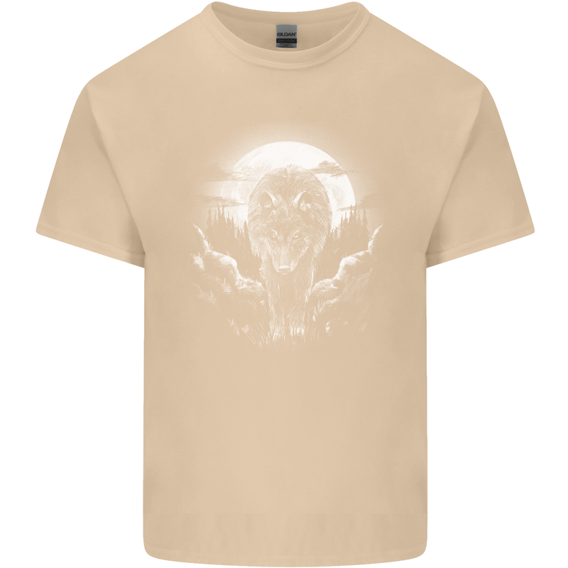 Lone Wolf In the Moonlight Mens Cotton T-Shirt Tee Top Sand