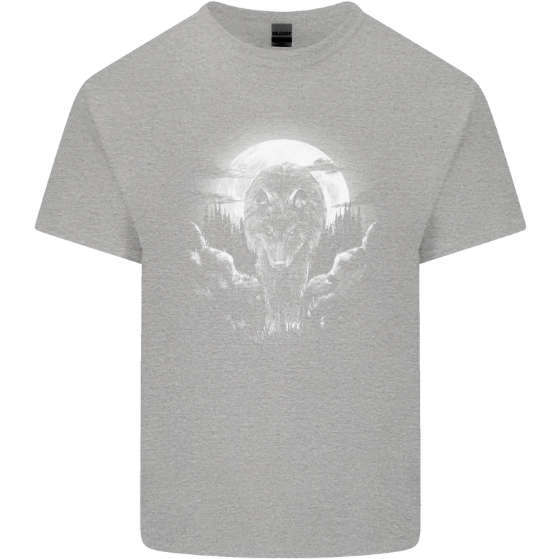 Lone Wolf In the Moonlight Mens Cotton T-Shirt Tee Top Sports Grey