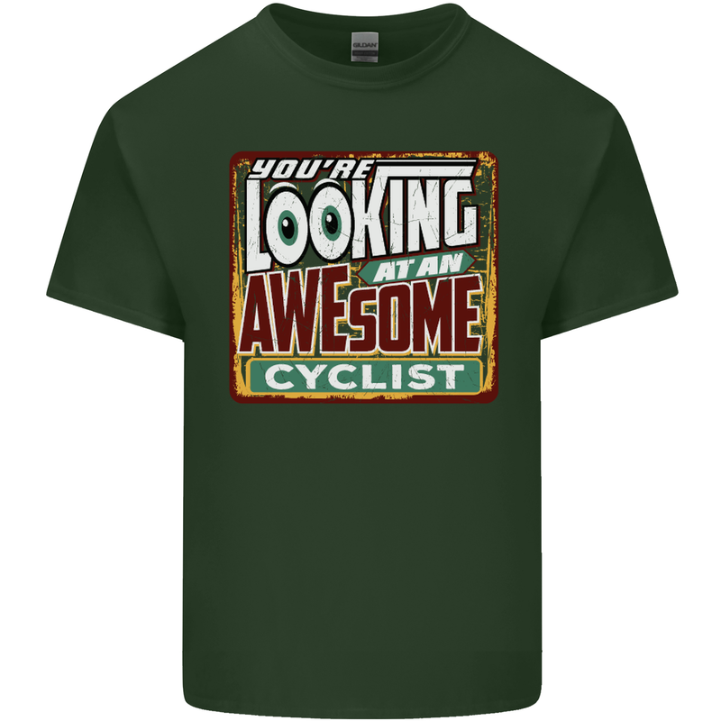 Looking at an Awesome Cyclist Cycling Mens Cotton T-Shirt Tee Top Forest Green