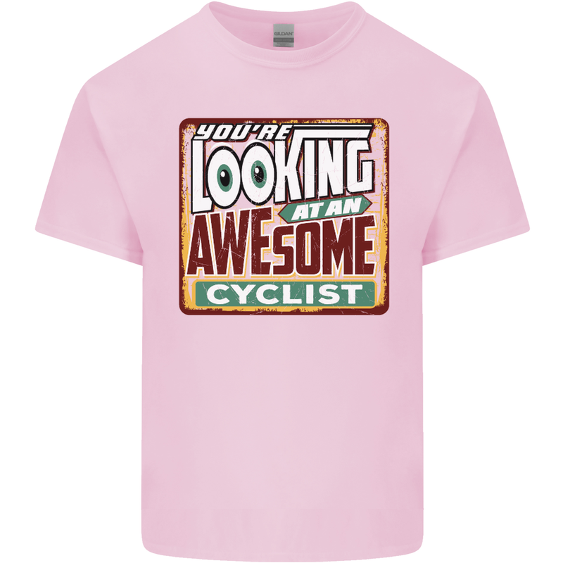 Looking at an Awesome Cyclist Cycling Mens Cotton T-Shirt Tee Top Light Pink