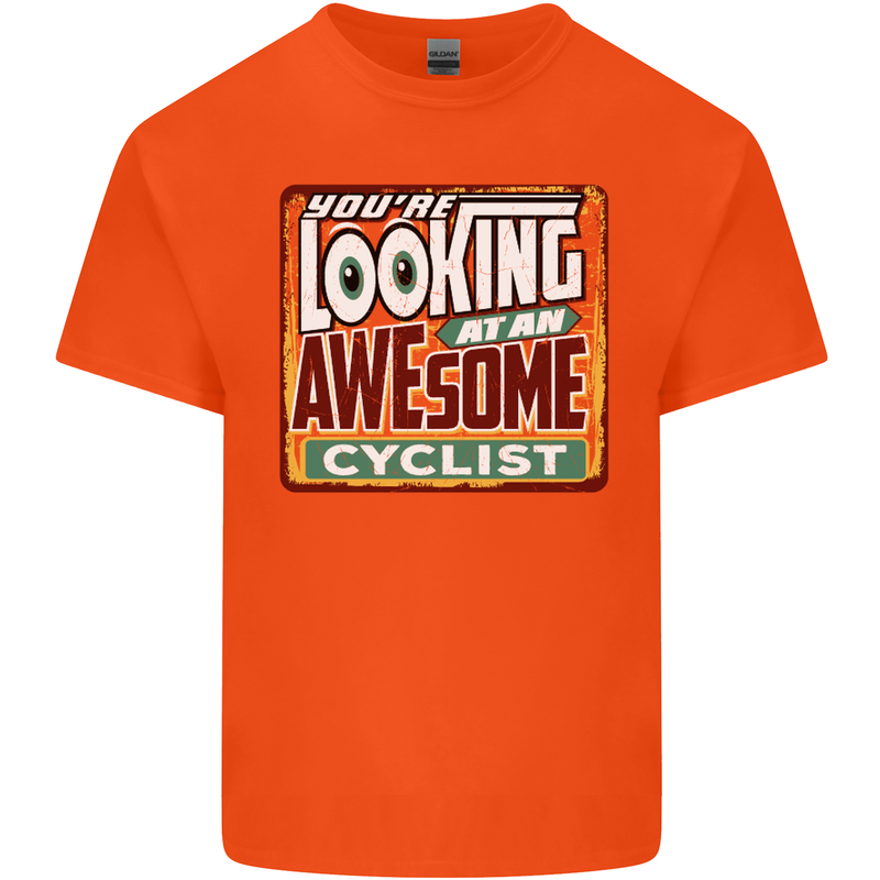 Looking at an Awesome Cyclist Cycling Mens Cotton T-Shirt Tee Top Orange