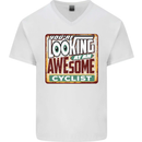 Looking at an Awesome Cyclist Cycling Mens V-Neck Cotton T-Shirt White