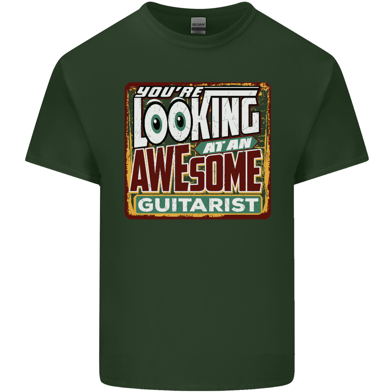 Looking at an Awesome Guitarist Guitar Mens Cotton T-Shirt Tee Top Forest Green