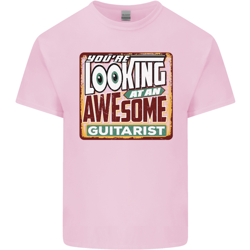 Looking at an Awesome Guitarist Guitar Mens Cotton T-Shirt Tee Top Light Pink
