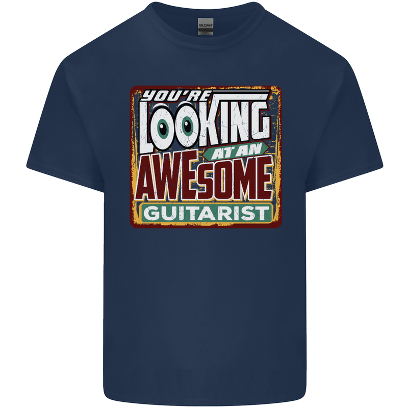 Looking at an Awesome Guitarist Guitar Mens Cotton T-Shirt Tee Top Navy Blue
