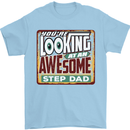 Looking at an Awesome Stepdad Mens T-Shirt Cotton Gildan Light Blue