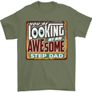 Looking at an Awesome Stepdad Mens T-Shirt Cotton Gildan Military Green