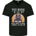 Lorry Driver You Work 9-5? Truck Funny Mens V-Neck Cotton T-Shirt Black