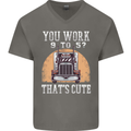 Lorry Driver You Work 9-5? Truck Funny Mens V-Neck Cotton T-Shirt Charcoal