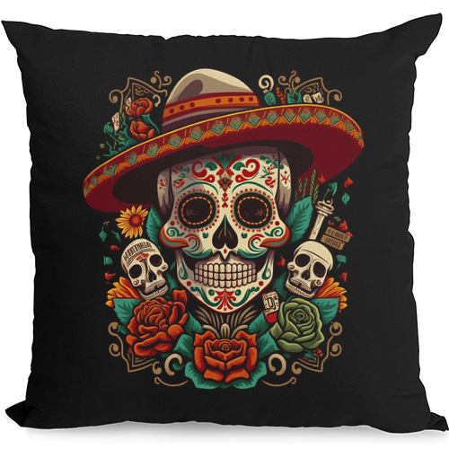 Los Muertow Sugar Skull Day of the Dead Mens Womens Kids Unisex Black Cushion Cover