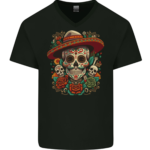 Los Muertow Sugar Skull Day of the Dead Mens Womens Kids Unisex Black Mens V-Neck T-Shirt