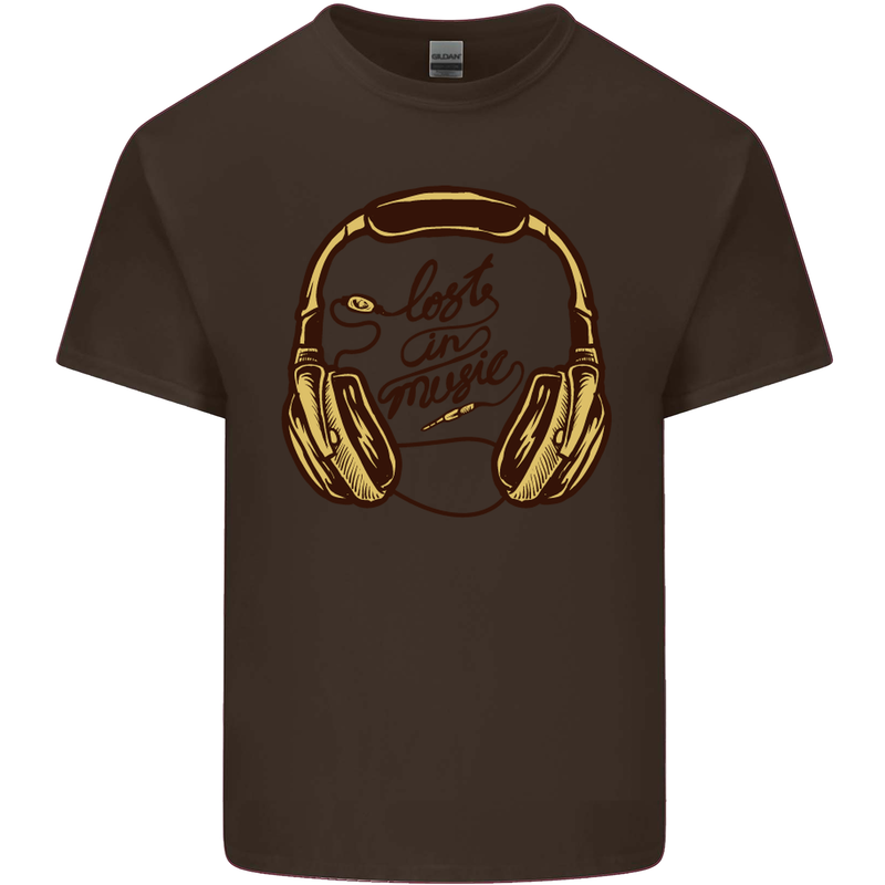 Lost in Music DJ DJing Headphones Dance Mens Cotton T-Shirt Tee Top Dark Chocolate