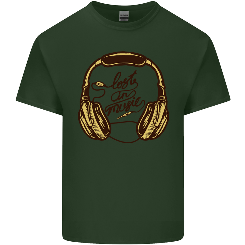 Lost in Music DJ DJing Headphones Dance Mens Cotton T-Shirt Tee Top Forest Green