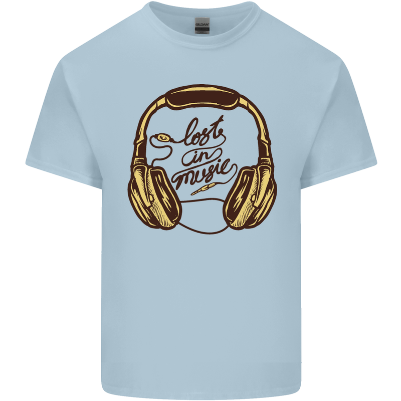 Lost in Music DJ DJing Headphones Dance Mens Cotton T-Shirt Tee Top Light Blue