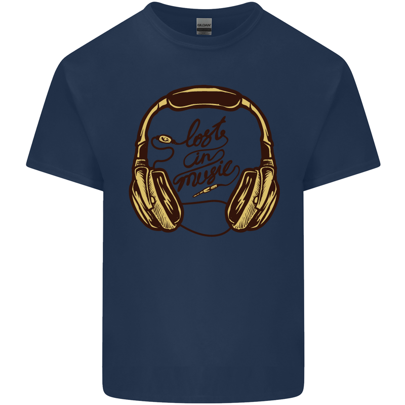 Lost in Music DJ DJing Headphones Dance Mens Cotton T-Shirt Tee Top Navy Blue