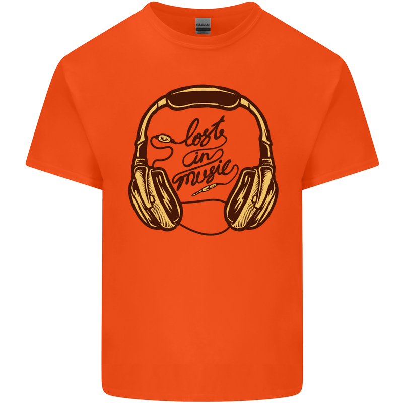 Lost in Music DJ DJing Headphones Dance Mens Cotton T-Shirt Tee Top Orange