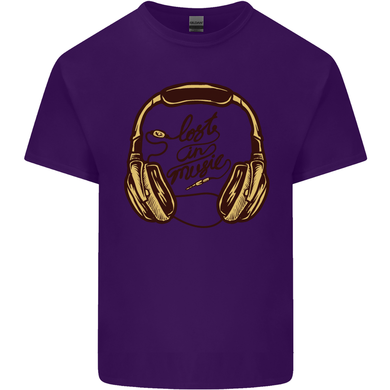 Lost in Music DJ DJing Headphones Dance Mens Cotton T-Shirt Tee Top Purple