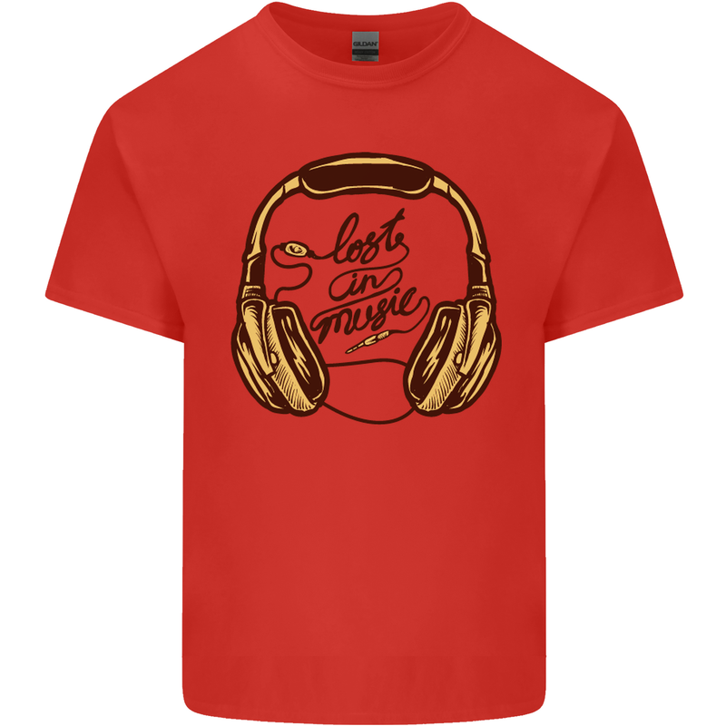 Lost in Music DJ DJing Headphones Dance Mens Cotton T-Shirt Tee Top Red
