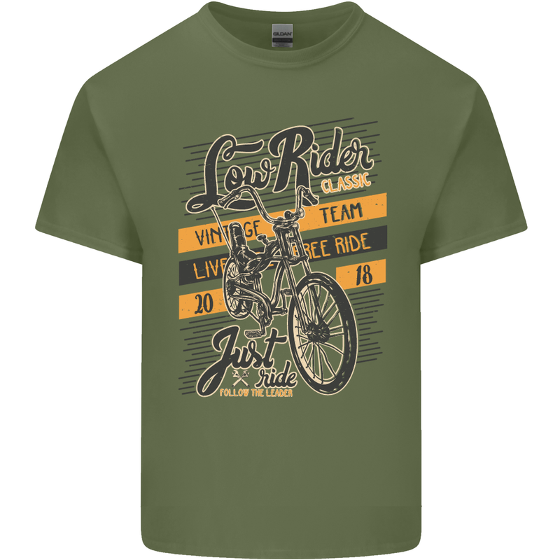 Low Rider Classic Chopper Biker Motorcycle Mens Cotton T-Shirt Tee Top Military Green