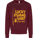 Lucky Fishing Fisherman Funny Kids Sweatshirt Jumper Maroon
