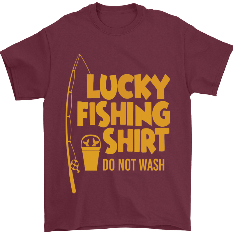 Lucky Fishing Fisherman Funny Mens T-Shirt Cotton Gildan Maroon