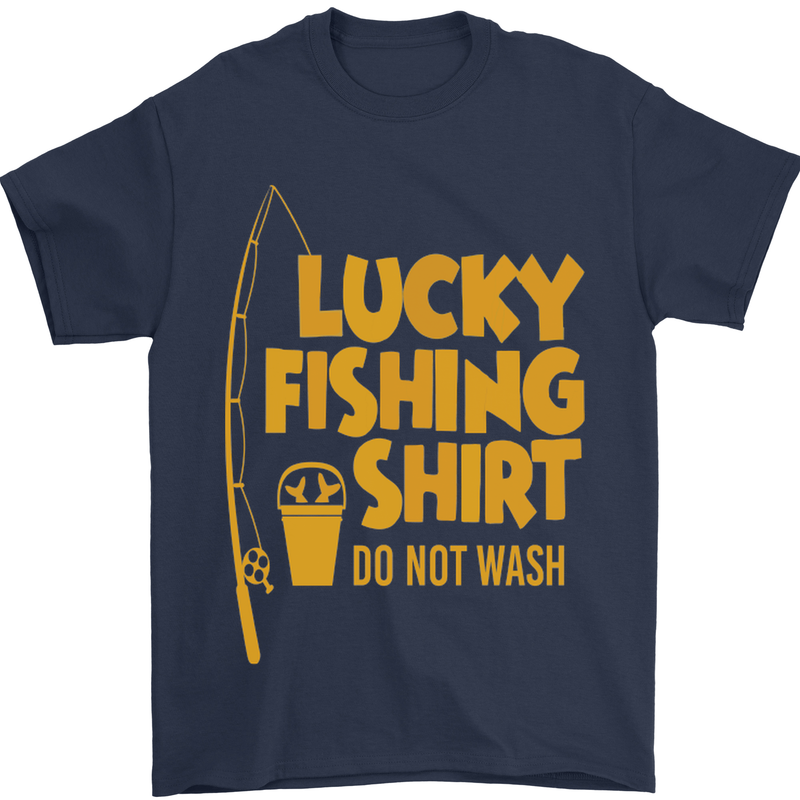 Lucky Fishing Fisherman Funny Mens T-Shirt Cotton Gildan Navy Blue