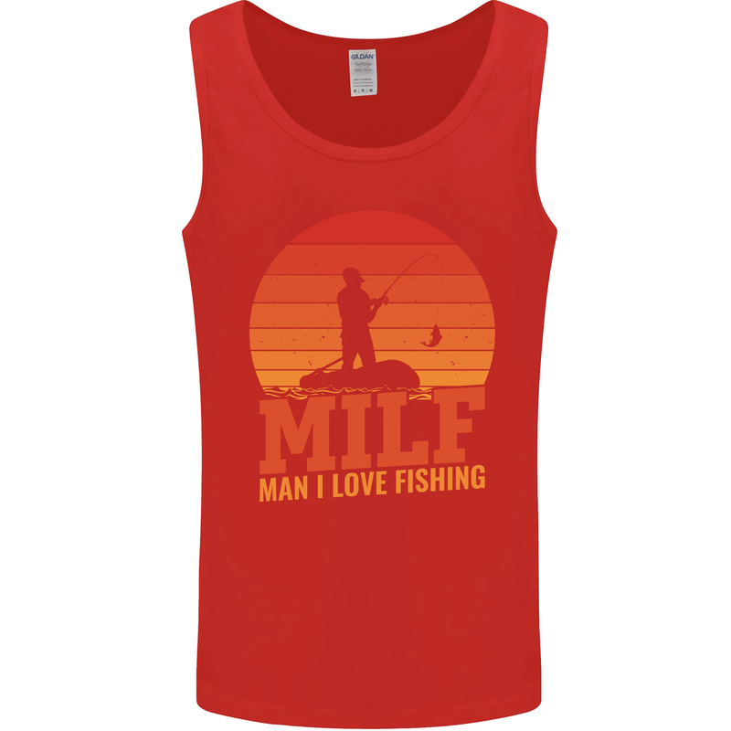 MILF Fishing Funny Fisherman Father's Day Mens Vest Tank Top Red