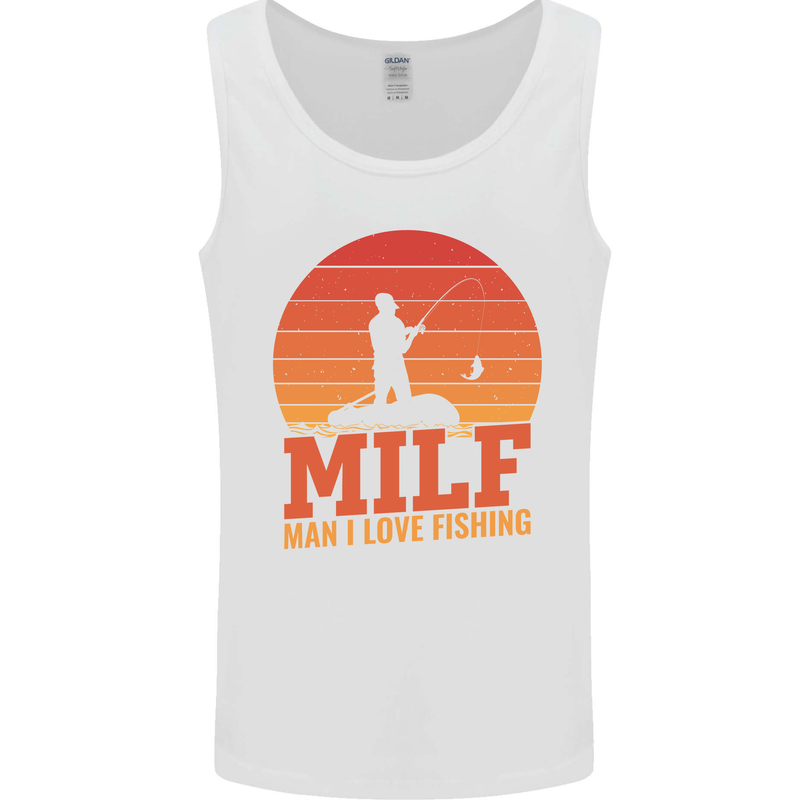 MILF Fishing Funny Fisherman Father's Day Mens Vest Tank Top White